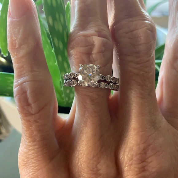 Platinum plated sterling silver wedding set - Picture 4 of 5